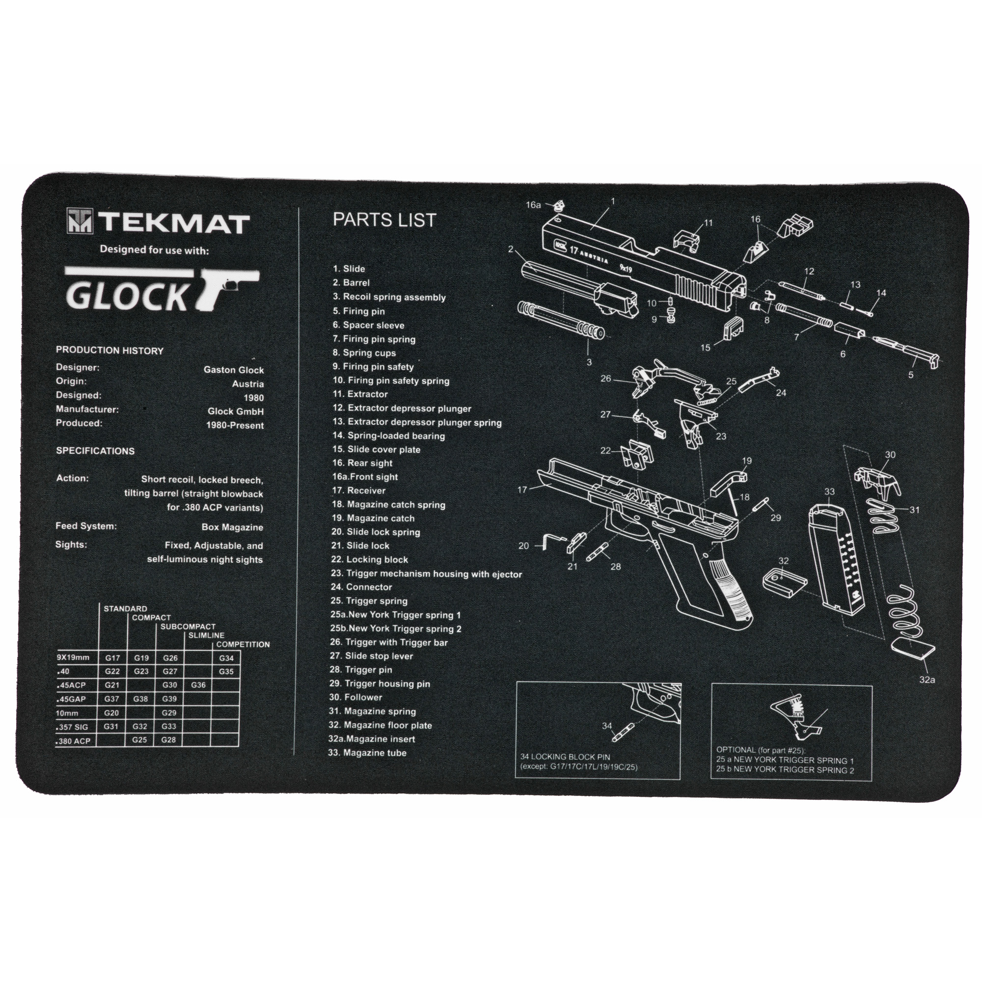 TEKMAT PISTOL MAT GLOCK BLK